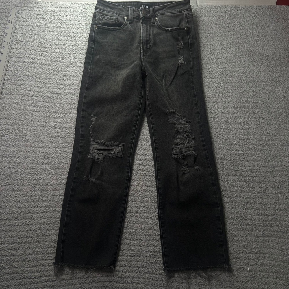 JBD Just Black Denim Straight Capri Crop Black 25 Grunge Distressed Y2K Retro
